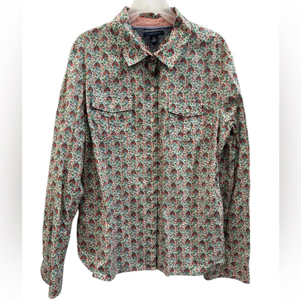 Tommy Hilfiger floral button down double pocket size XL EUC